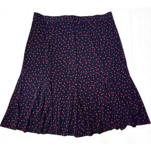 Talbots Womens 10 Hearts Skirt A Line Knee Length Pinup Navy Blue Red Cherry EUC